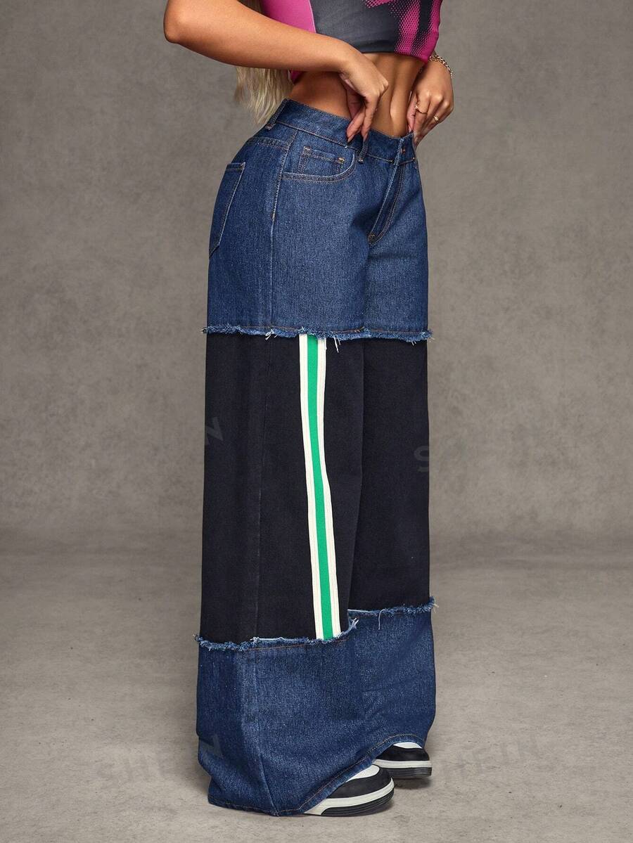 SHEIN BAE Jeans casuales versátiles de cintura ancha y pierna ancha con bolsillos para mujer