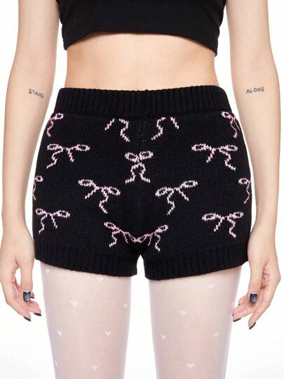 Kawaii Vintage Sweet Low Waist Warm Butterfly Knit Sweater Shorts For Women, Autumn/Winter