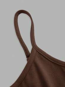 SHEIN EZwear 2 件女式紧身休闲吊带背心，棕色和米色，适合夏季 - 彩色 - 查看 4