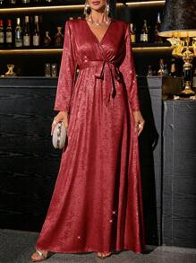 SHEIN Clasi Vestido de fiesta ceñido de mujer elegante con detalles metálicos color plata - Rojo - Ver 6