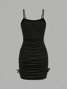 SHEIN Girlism Set de 2 piezas para adolescente: Sudadera corta de color liso y vestido camisola con plisado y estampado de letras