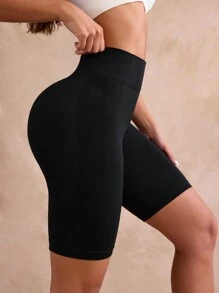 Seamluxe SHEIN Sport Shorts deportivos casuales sin costuras de unicolor para mujer, Short de sudor, Short de gimnasia, Short de ciclista