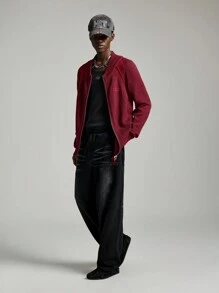 Manfinity VCAY Suéter de manga larga con cuello alto negro, estilo callejero, con bordado de letras, para otoño e invierno - Rojo - Ver 1