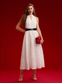 MOTF PREMIUM FLORAL JACQUARD KEYHOLE NECKLINE DRESS,VALENTINE'S DAY,SPRING/SUMMER - White - View 8