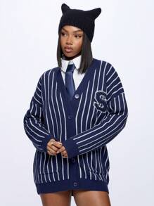 SUMWON WOMEN Cardigan en tricot style universitaire avec boutons, pull académique preppy pour l'hiver et l'automne, veste avec logo scolaire