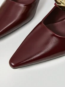 MOTF PREMIUM POINTED TOE METAL DETAIL LOW HEEL WOMEN ELEGANT COMMUTING PUMPS, FOR VALENTINE'S DAY PROM HEELS - Burgundy - View 6