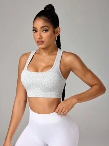 Easithlete 1pc Women Leopard Print Round Neck Sports Bra - Multicolor - View 6