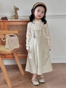 DAZY Young Girls' Wide Strap Button Casual Simple Dress - Beige - View 6