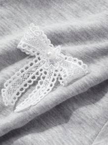 Dazy Kids Tween Girl Round Neck Short Sleeve Bow Decor T-Shirt,Girls Summer Outfits,Back To School Clothes - Grey - View 5