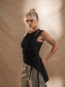 MUSERA Áo tank top kiểu miền Tây buộc dây xoắn, thích hợp cho kỳ nghỉ, lễ hội, tiệc tùng, đi chơi, mùa thu, xuân hè. - màu đen - Xem 2