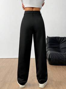 Chiquease Pantalones casuales sólidos con botones delanteros simples para uso diario de mujer