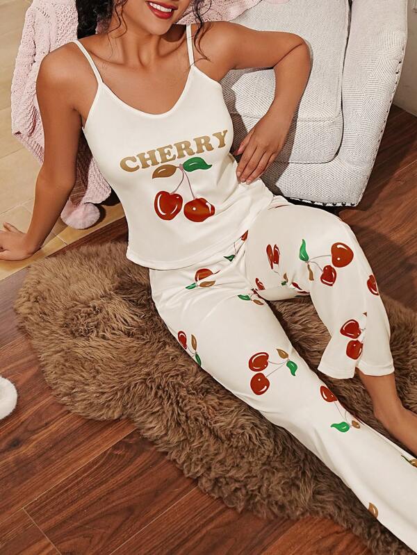 SweetSlumber Cherry & Letter Graphic PJ Set / Pajama Set