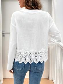 SHEIN VCAY Áo len cardigan hở vai họa tiết hoa ren thường ngày cho nữ, mùa thu/đông - Màu be - Xem 3