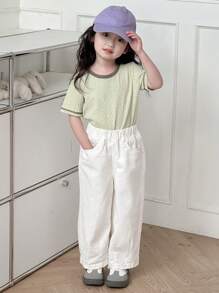 DAZY Calça Denim Casual Soltinha, Ajuste Slim, para Uso Diário, Menina Jovem