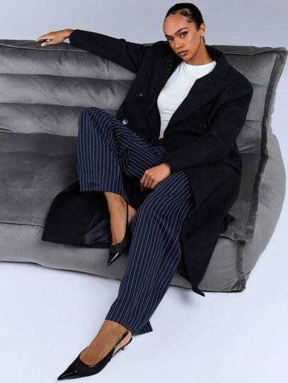 Athîral Chaqueta holgada de manga larga de solapa entallada de unicolor, elegante para otoño/invierno