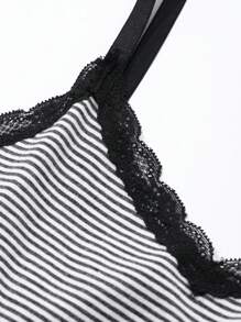 DAZY 女士蕾丝拼布条纹修身吊带背心 - 黑與白 - 查看 8
