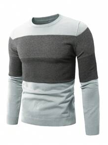 Manfinity Homme Jersey casual de cuello redondo con bloqueo de color de manga larga para hombre, para otoño/invierno - Gris - Ver 3