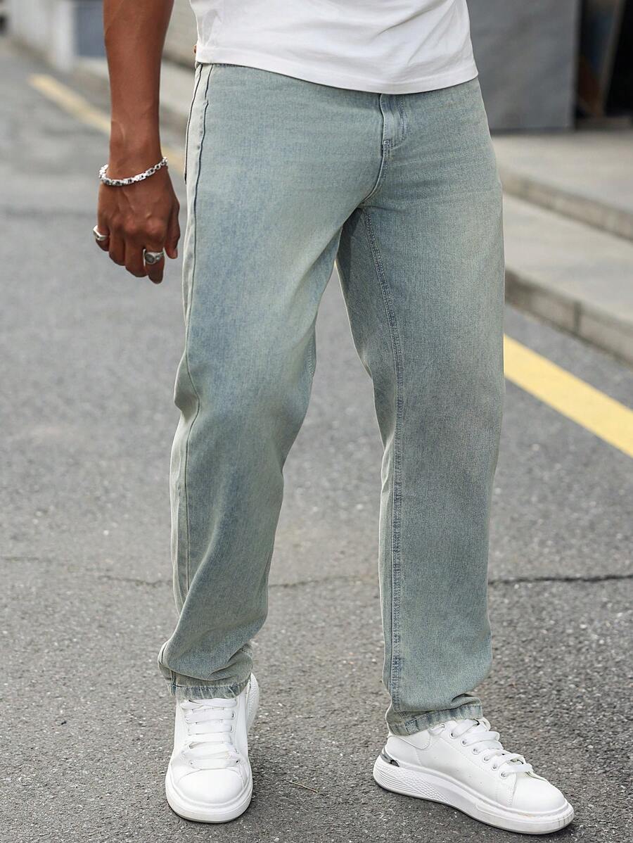 Manfinity Homme Men's Straight Fit Casual Pockets Jeans - Blue - View 1