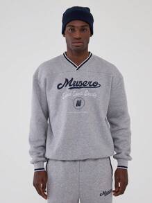 Musero V Neck Contrast Hem Retro Sweatshirt - Light Grey - View 5