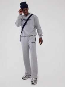 Musero Straight Leg Retro Style Branded Patch Detailing Jersey Joggers Contrast Striped Pocket Tracksuit Sweatpants Bottom Only SPRING SUMMER - Light Grey - View 1