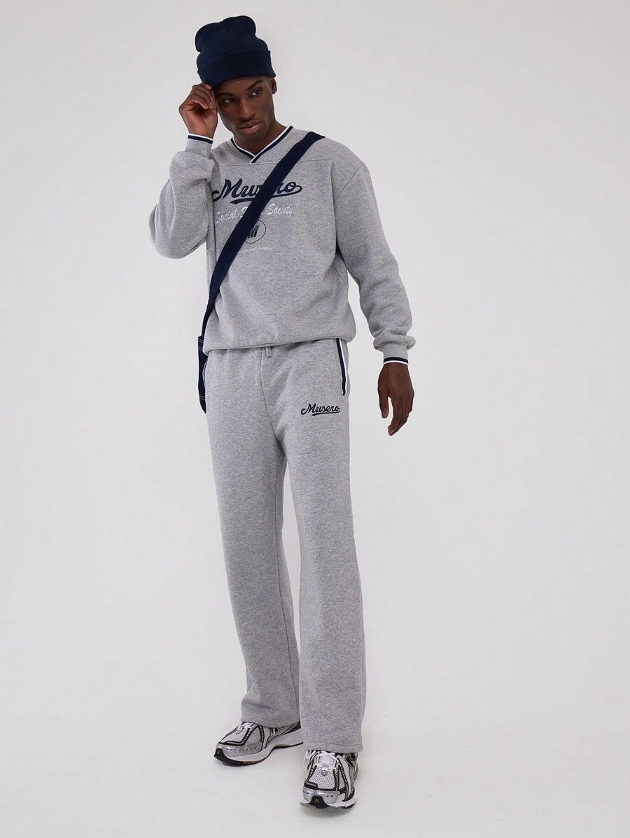 Musero Straight Leg Retro Style Branded Patch Detailing Jersey Joggers Contrast Striped Pocket Tracksuit Sweatpants Bottom Only SPRING SUMMER - Light Grey - View 1