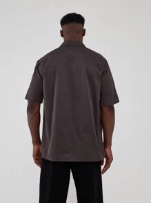 Musero Camisa de manga corta con botones, bolsillo parche sobredimensionado y cuello estándar, para primavera y verano - Marrón - Ver 4