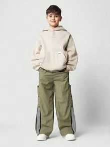 Sumwon Youth Oversized Hoodie Sweatshirt Casual Comfortable Winter Pullover With Kangaroo Pocket, Everyday Essential Streetwear Athletic Fashion Hoodie Perfect For Layering - Khaki - View 3