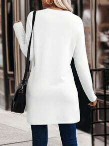 SHEIN LUNE Women's Solid Color Round Neck Long Sleeve Asymmetrical Hem Casual T-Shirt, Autumn Fall Cloth For Women