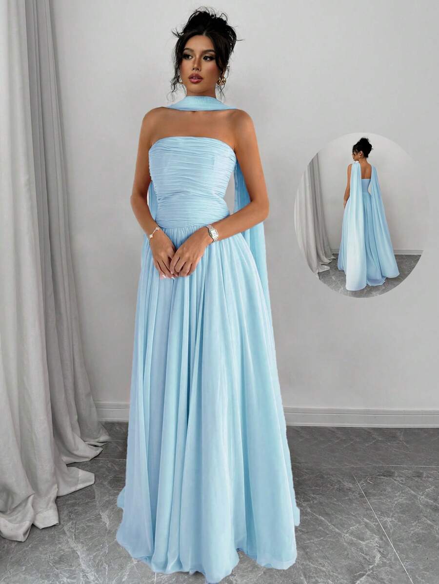 Selianne Women's Elegant Party Solid Strapless Dress - Blue - View 1