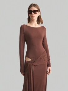 Ontre Elegantes Kleid mit Hohlmuster und Twist, braun, eng tailliert, moderner Stil, geeignet für Valentinstag und Partys, Frühling