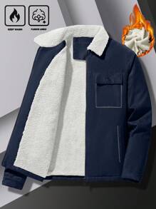 Manfinity Homme Oversized Men's Flap Pocket Teddy Lined Zipper Front Thermal Jacket - Blue - View 5