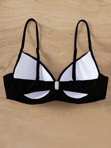 SHEIN Swim بكيني سادة ملابس علوية موحد اللون لأجازة الصيف - الأسود - مشاهدة 8