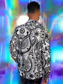 Manfinity VCAY Men's Floral Print Long Sleeve Button Up Casual Woven Shirt, Autumn