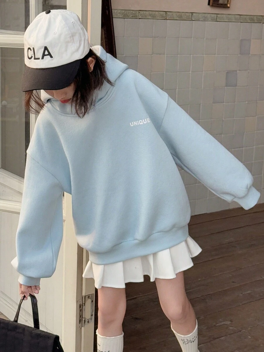 DAZY Tween Girl Letter Printed Hooded Sweatshirt, Fall Clothes - Baby Blue - View 1