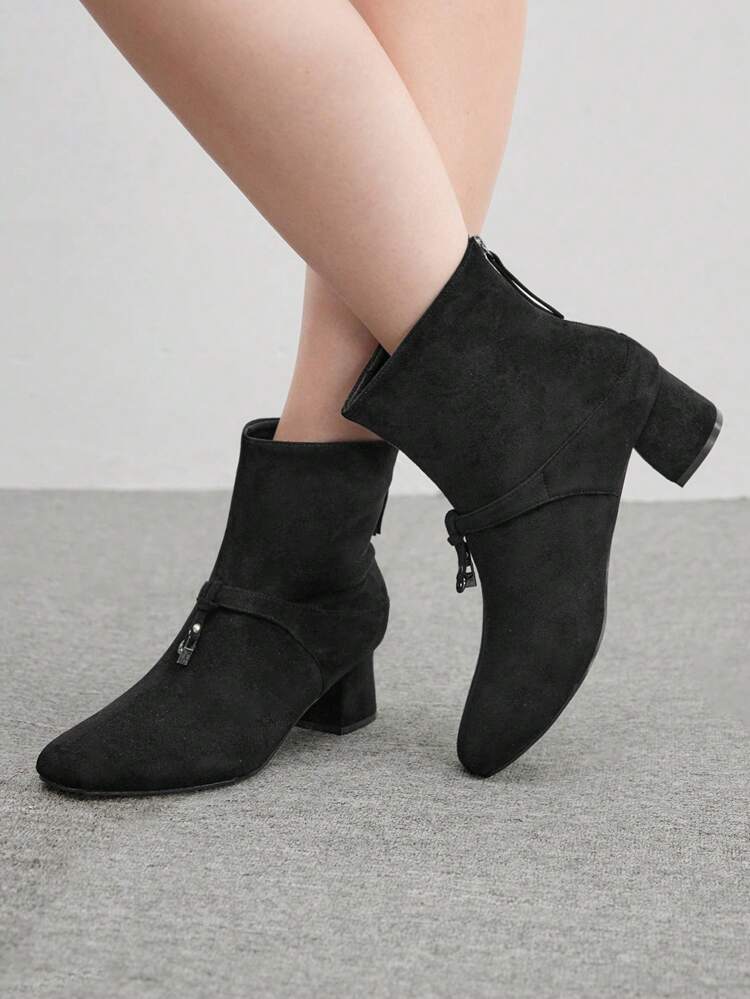 CUCCOO BIZCHIC Women Fashion Versatile Simple Casual Solid Color Mid-Calf High Heel Boots Valentine's Day