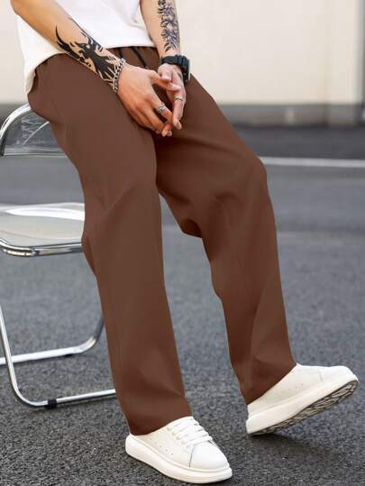 Manfinity Homme Pantalones casuales sencillos con bolsillo y cordón para hombre, otoño