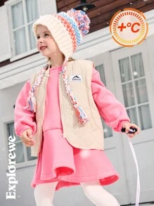 SHEIN 2pcs/Set Girls Casual Soft Hoodie Dress With Padded Baseball Collar Vest, Suitable For Outdoor, City Trip, Daily Wear And School, Autumn/Winter - Pink - View 2