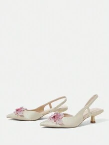 CUCCOO HITCHD Women's Black Stiletto High Heels, Sexy For Date, Party, Banquet, With Silver Chain, Rhinestone, Gemstone, Open Back Design Spring Shoes Prom Heels For Christmas Elegant Shoes - Apricot - View 3