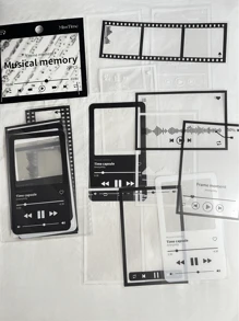 [Ký ức âm nhạc] 1 gói/20 tờ Khung nhạc Phim đen trắng Miếng dán trang trí thú cưng, Vật liệu nhật ký tự làm Ngày lễ tình nhân, Đám cưới ngày lễ tình nhân, Sinh nhật - Đen và trắng - Xem 5