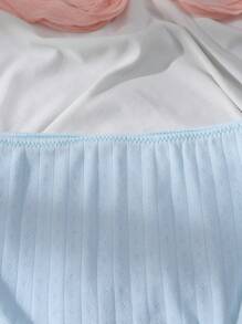 青少年女孩罗纹饰边和波浪边休闲内衣套装 - 藍色 - 查看 5