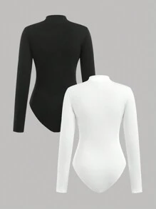 SHEIN 2pcs/Set Teen Girl Polo Collar Half-Placket Floral Angel Pattern Knitted Elastic Round Neck Long Sleeve Tight Printed 2 Pieces Outfit Set