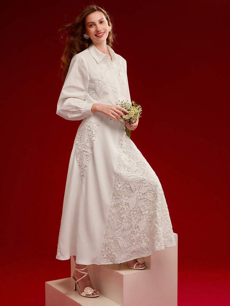 CONTRAST GUIPURE LACE SHIRT,VALENTINE'S DAY,SPRING/SUMMER