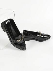 CUCCOO CURVES Women's Flat Mule Loafers Solid Black Pointed Toe Slip-On Shoes, All Season