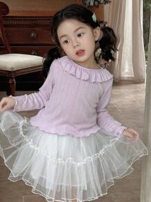 DAZY Cute Girls Round Neck Long Sleeve Knit T-Shirt, Spring/Summer - Purple - View 2