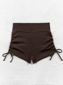 SHEIN Swim Solid Color Drawstring Side Design Bikini Bottoms, Suitable For Beach & Vacation Summer