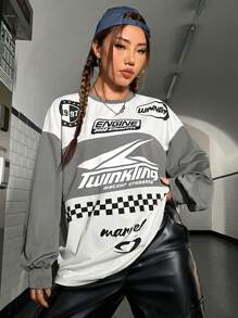 Coolane 口号图案赛车印花落肩超大 T 恤 - 彩色 - 查看 5