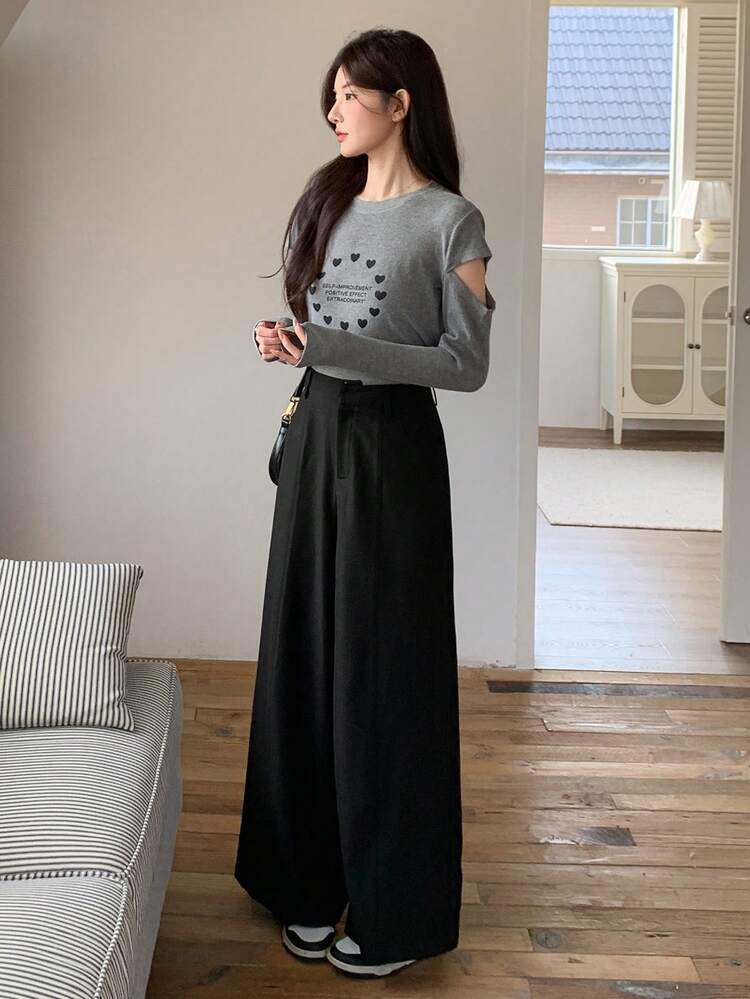 Women's Casual Commuter Solid Color Wide Leg Pants Business Attire