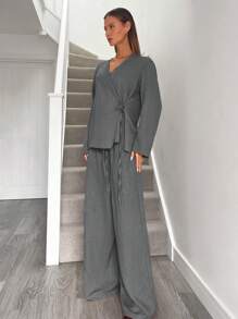 Siren Gaze 女士西装外套，灰色套装，西装套装，办公室女装，商务女装，两件套春秋装，情侣装，家庭圣诞睡衣套装，情侣装，春秋装 - 灰色 - 查看 4