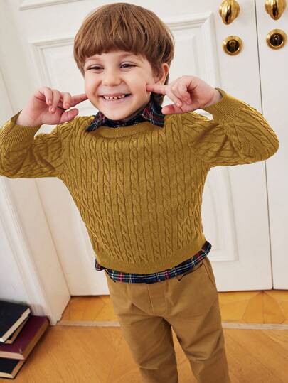 PrepCrw 秋冬男童罗纹宽松圆领套头毛衣，绿色，返校季