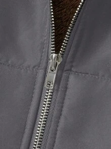 SHEIN LUNE Women's Solid Color Zip Front Hooded Casual Lined Jacket, For Autumn And Winter - Grey - View 6